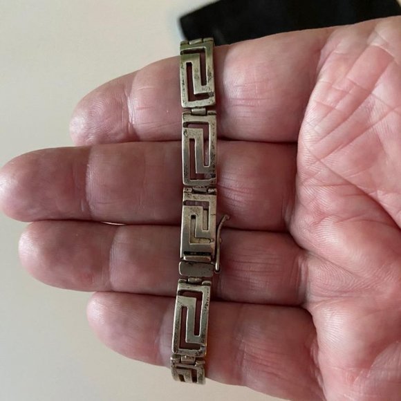 925 Sterling Silver Meander Link Bracelet, Greek Key  Silver Greek Key Bracelet
